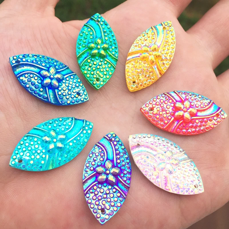 DIY 12pcs 15*30mm Horse eye&ampflowers Crystal Rhinestones Beads Flat back Sewing Buttons 2 hole craft -HY41A | Дом и сад