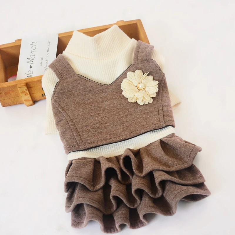 Зимнее теплое платье для маленьких собак вязаная футболка юбка пачка с цветами