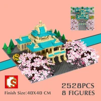 new 2528pcs sembo block japanese streetview senbon torii sakura cherry tree house stall inari shrine blossom building brick toy