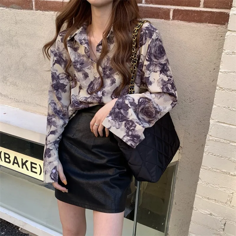 

Women'S Plus Size Shirt 2021 Spring Summer Fashion Retro Flower Print Airy Chic Feminine Blouse Batwing Sleeve Lapel Button Tops