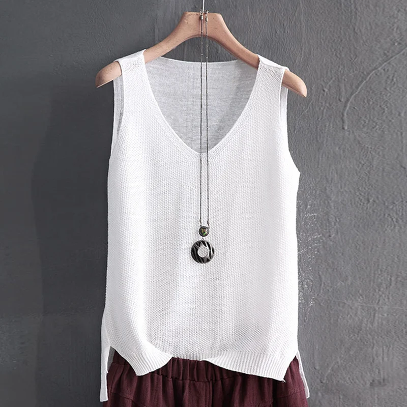 Топ женский летний без рукавов Трикотажная майка с V образным вырезом рубашка для