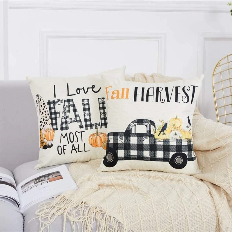 

Fall Decor Pillow Covers 18X18Inch, Thanksgiving Harvest Farmhouse Autumn Pumpkin Truck Throw Pillow Shams Cover