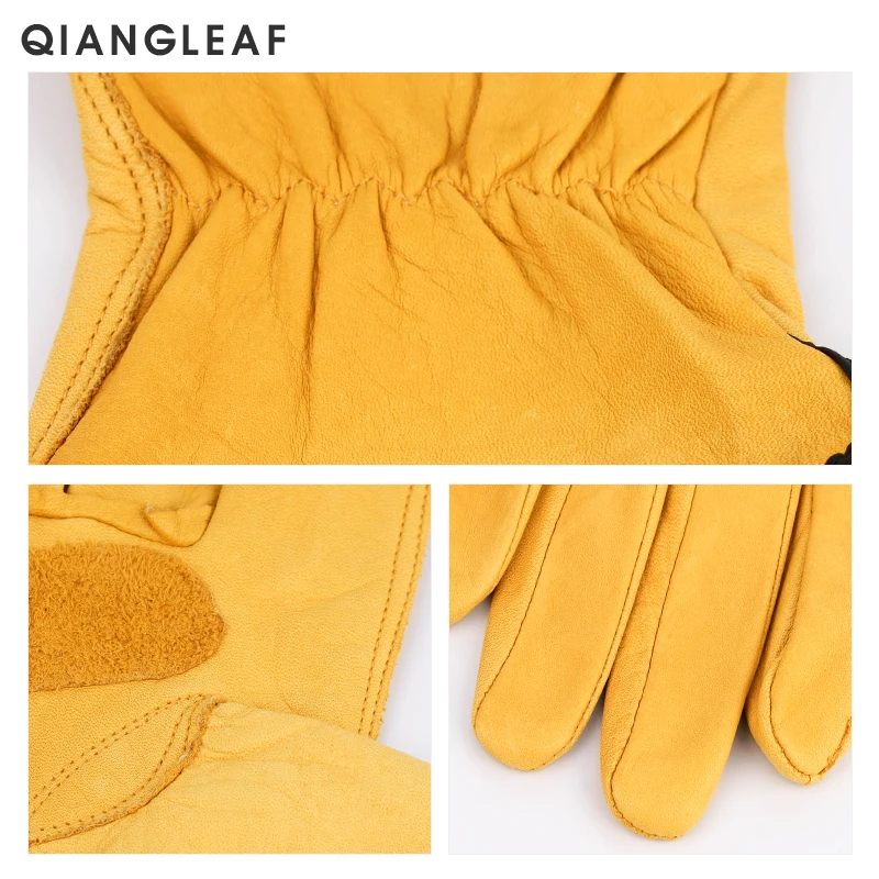 QIANGLEAF 3 шт. рабочие толстые защитные перчатки из воловьей кожи для вождения желтые