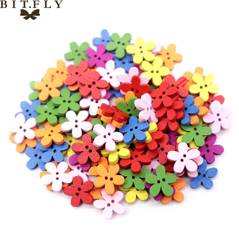 flowers Buttons Акция деревянные пуговицы 100 шт цифры/Цветы Форма DIY Скрапбукинг деревянные пуговицы детская одежда швейные принадлежности - Цвет: flowers Buttons