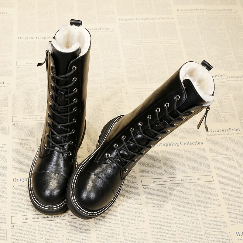 Новые женские сапоги до колена на плоской подошве с круглым носком и боковой