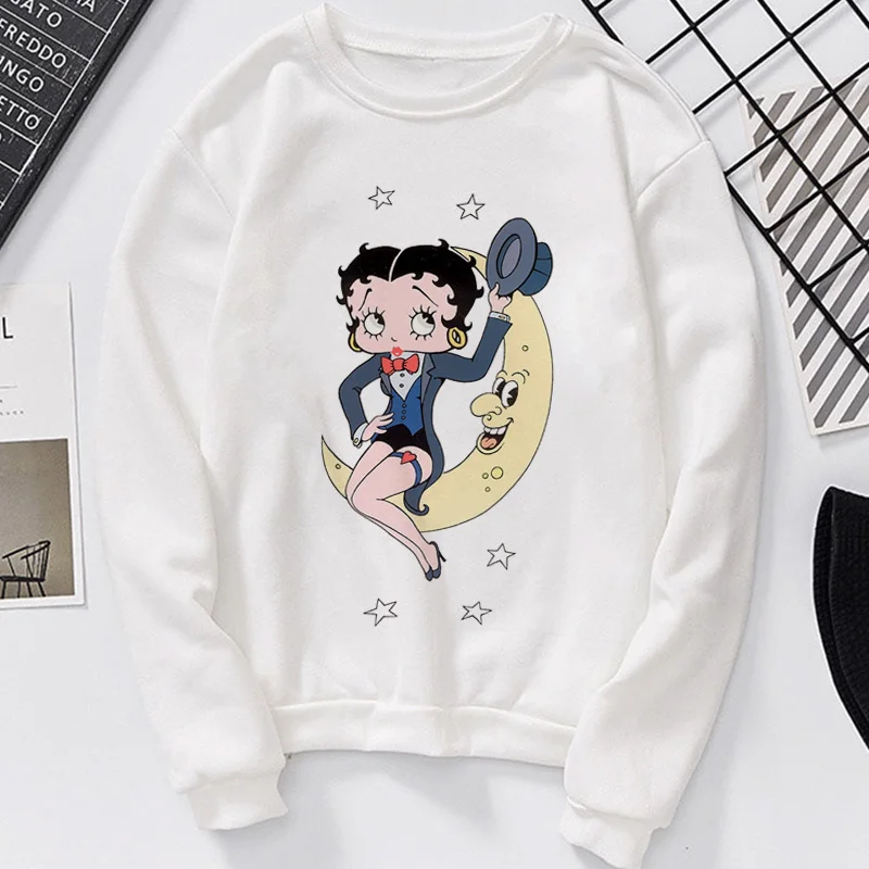 Осень зима сексуальные Betty Boop печати с капюшоном Vogue Harajuku Свободные повседневные
