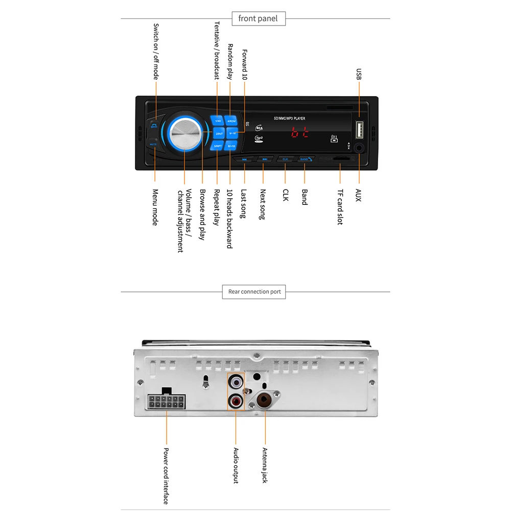 1 DIN автомобильный стерео MP3 плеер один в головном устройстве Bluetooth USB AUX радио