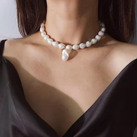 fashion imitation pearl necklace pearl necklace pendant simple charm irregular white beads clavicle chain wedding jewelry