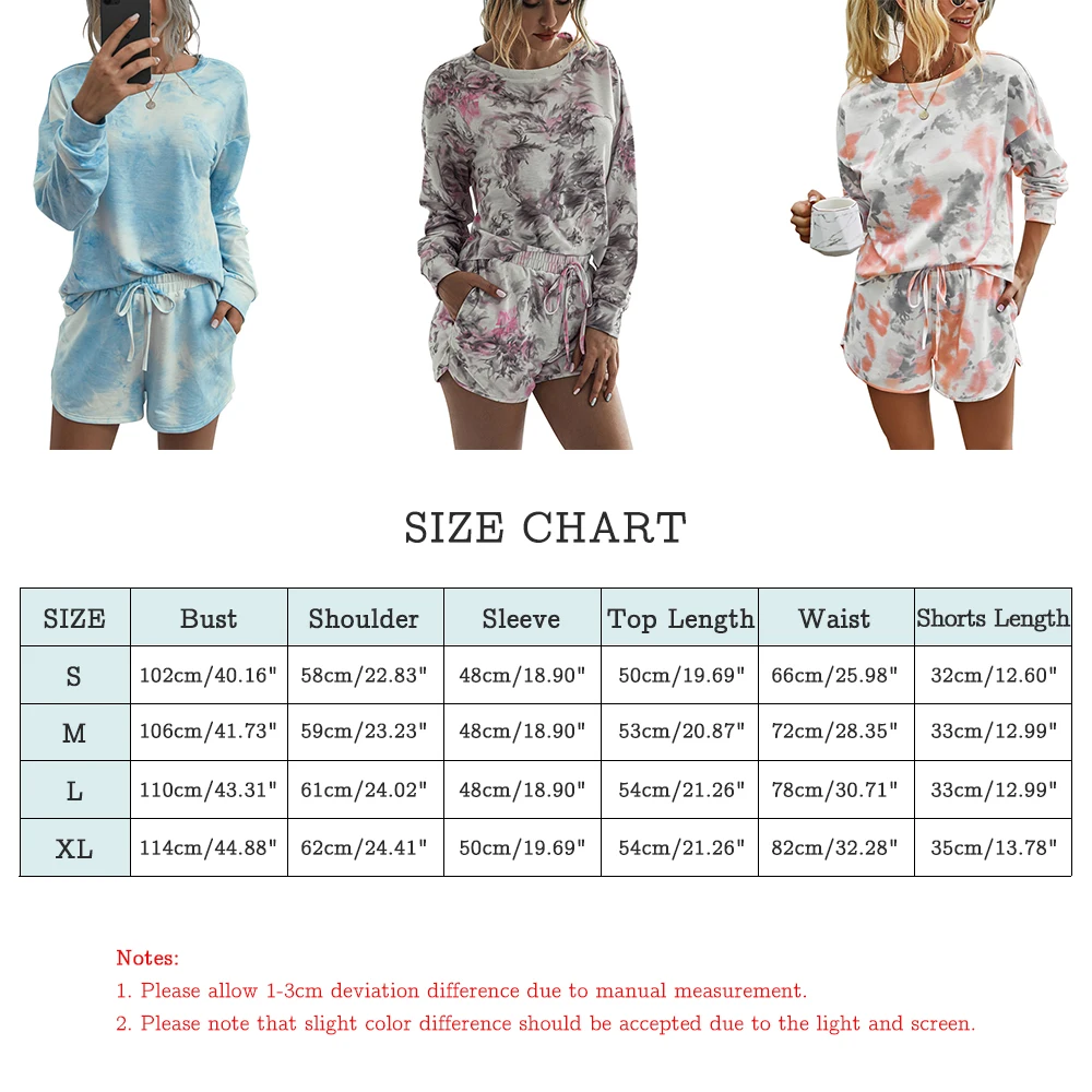 

Sexy Women Pajamas Suit 2pcs Top &Short Pyjama Set Short Sleeve Sleepwear Female Tie-Dye Sleep Nightgown Outwear Women Clothes