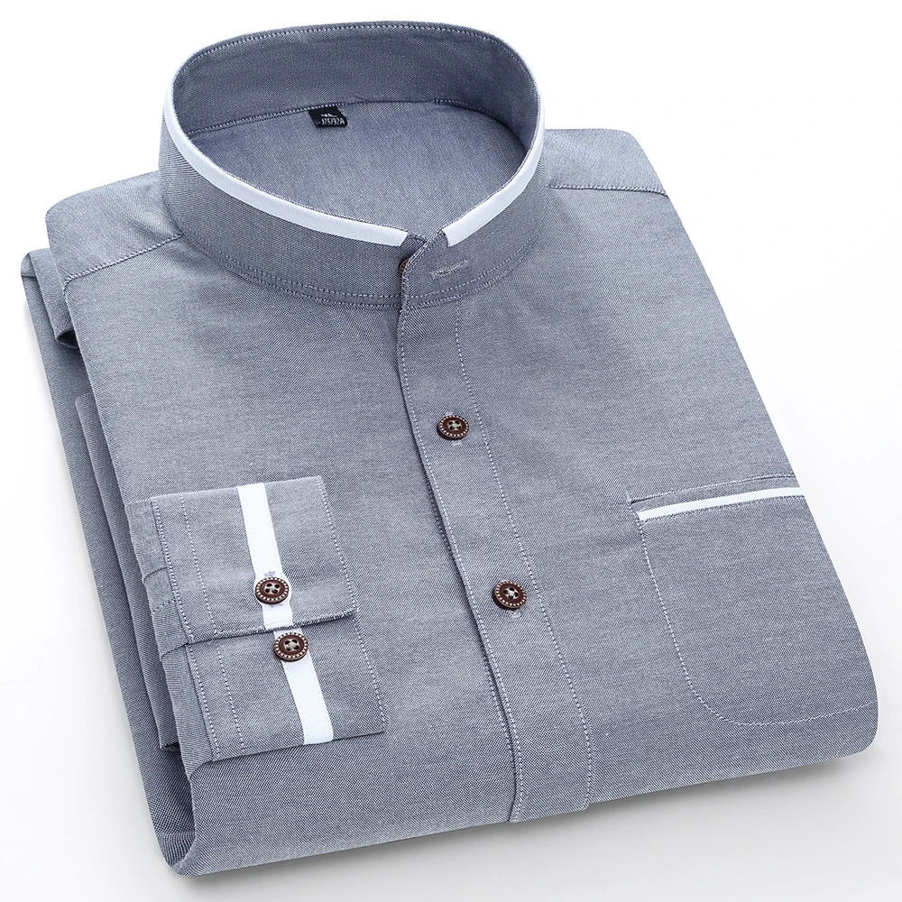 Рубашка мужская оксфордская с длинным рукавом хлопок однотонная блуза Slim Fit не