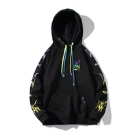 spring and autumn new tide brand mens hooded casual sweater ins super fire womens color gradient printed top
