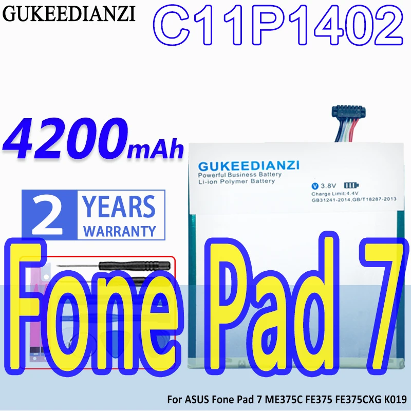 

High Capacity GUKEEDIANZI Battery C11P1402 4200mAh For ASUS Fone Pad 7 ME375C FE375 FE375CXG K019 Pad7
