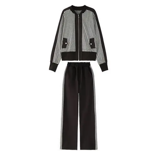 

2021 spring new style western style cardigan bodysuit and wide leg pants two piece set