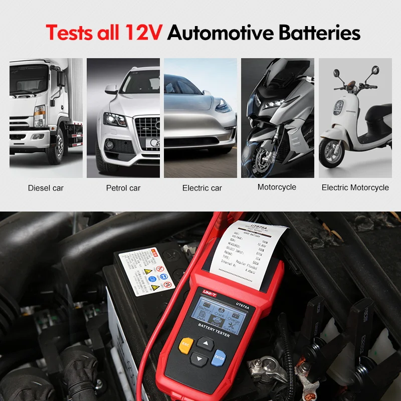 UNI-T Car Battery Tester UT673A UT675A 12V 24V DC Load Capacity Meter Checker Charging Circuit Cranking Test |