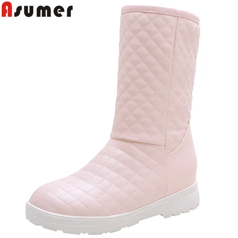 ASUMER/Большие размеры 34-48; модные ботинки до середины икры; женские зимние ботинки на плоской подошве без застежки с круглым носком; повседневные теплые зимние женские ботинки