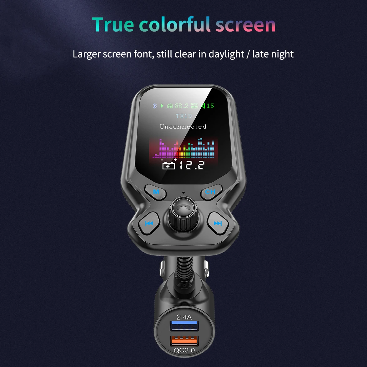 

Dual USB Quick Charge 3.0 Car Charger for Iphone 11 Pro Max Handsfree FM Transmitter Bluetooth 5.0 Car Kit 1.77 Inch MP3 Player