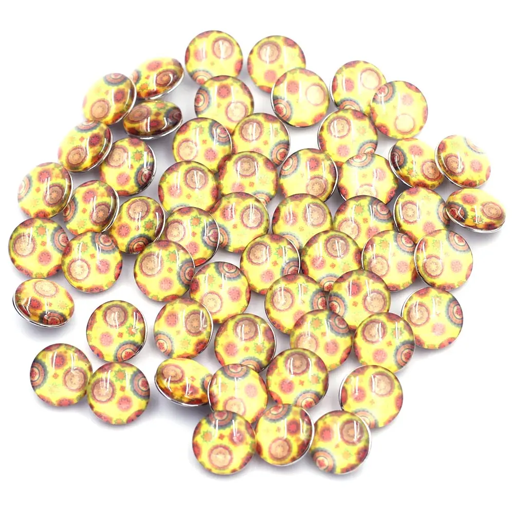 

5Pcs Snap Buttons Random Yellow Flower Glass Round Multicolor Mixed Fit Charms Bracelets Jewelry DIY Finding 18mm