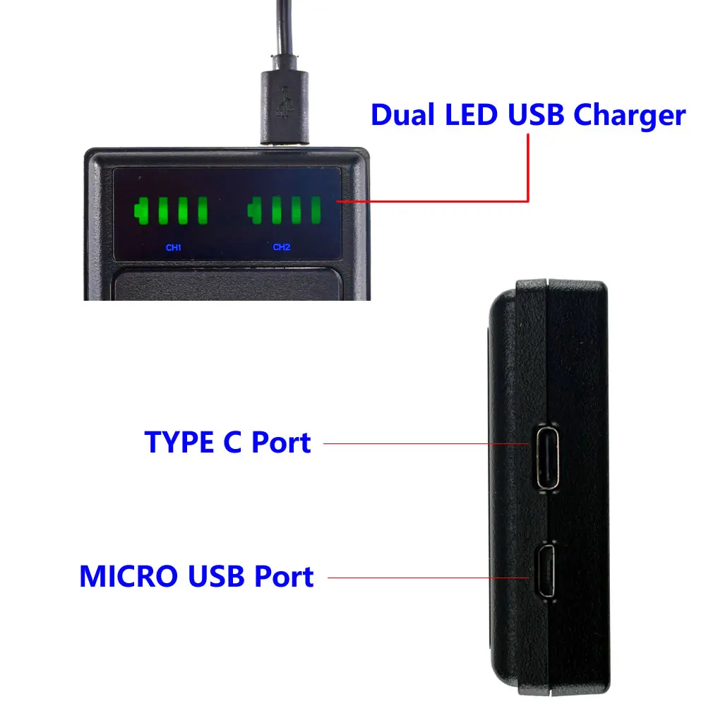 Батарея + ЖК дисплей USB Зарядное устройство для экшн камеры Gopro Hero 8 черный пакет Akku