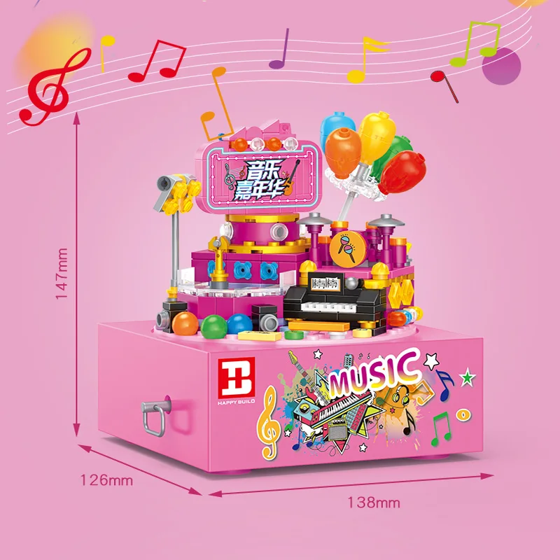 

Happy Build 302pcs Carnival Feast Music Box Building Blocks Creator Ideas Celebration Model Set Bricks Toys For Children Gift