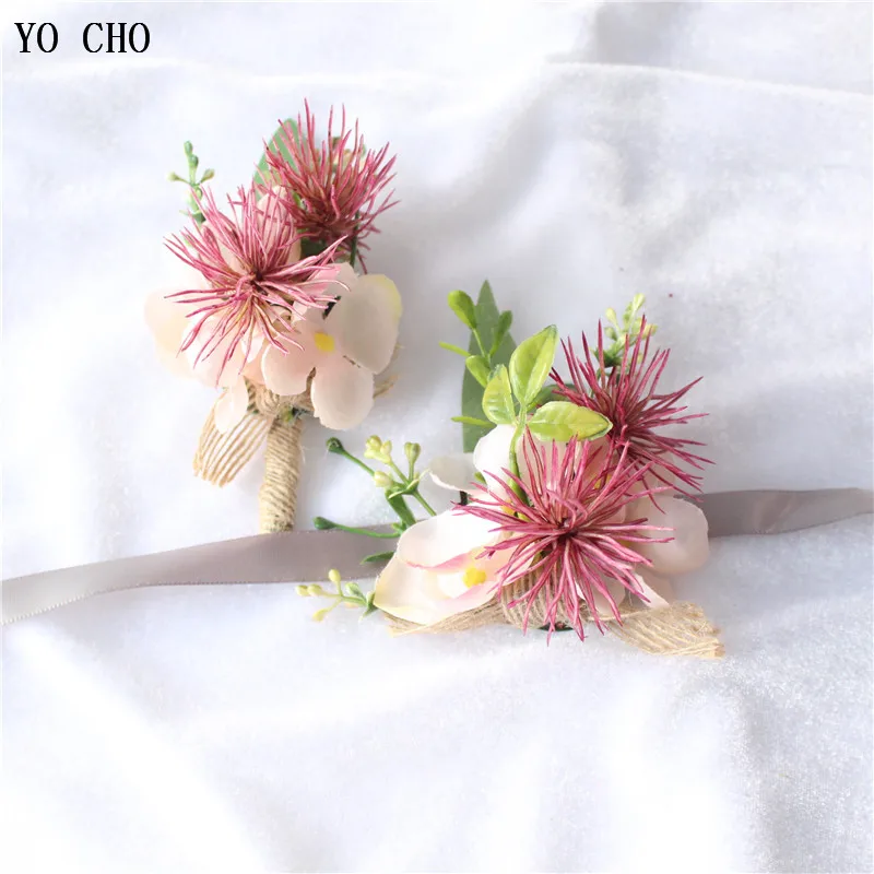 YO CHO Artificial Succulents Bridesmaid Wrist Corsage Groom Boutonniere Woman Corsages Men Buttonholes Wedding Planner Supplies images - 6
