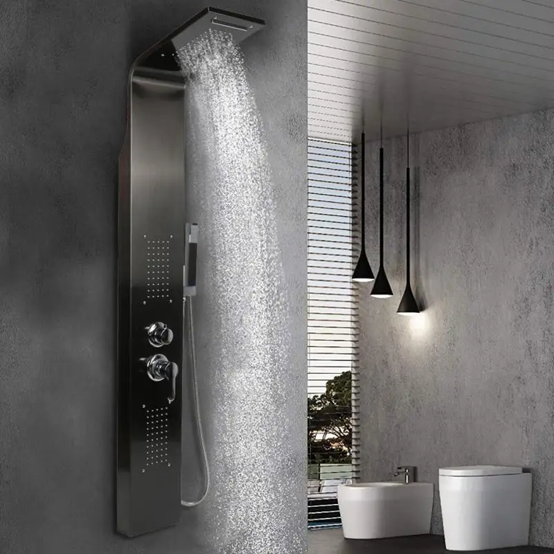 

Shower Faucet Bathroom SPA Massage Jet Shower Column System Waterfall Rain Shower Panel Bidet Sprayer Tap Vacuum PVD Plating