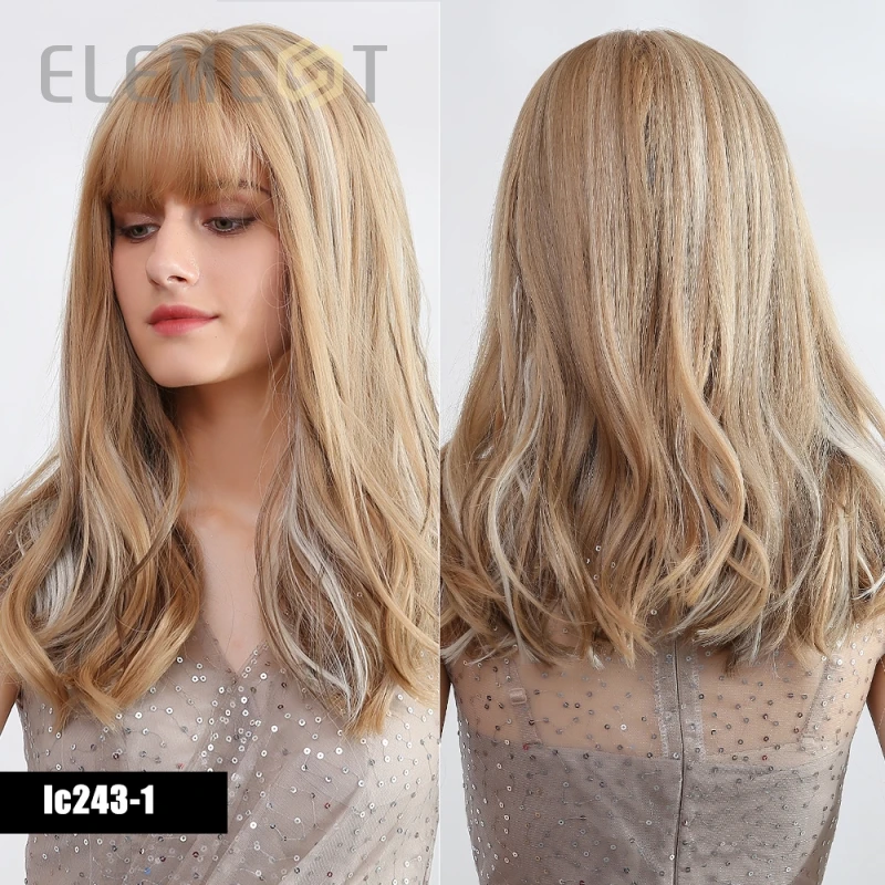 

Element Synthetic Wigs Long Straight Hairstyle Ombre Brown to Blonde Wigs with Bangs for White/Black Women