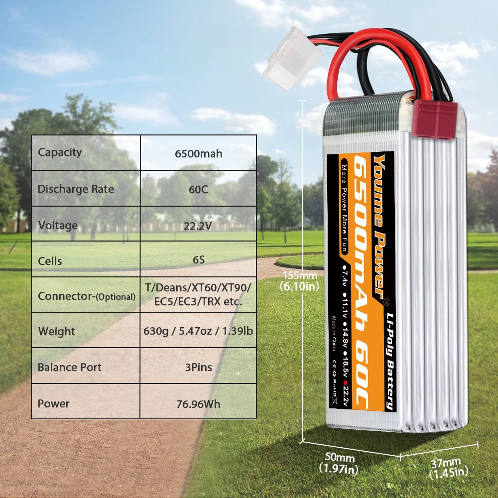 Youme-bater&iacute;a Lipo 2S 3S 4S 6S RC, carcasa dura, piezas de RC, 7,4 V, 11,1 V, 14,8 V, 22,2 V, 3300mah, 4500mah, 5200mah, 6200mah, 6500mah, T Deans XT60-1