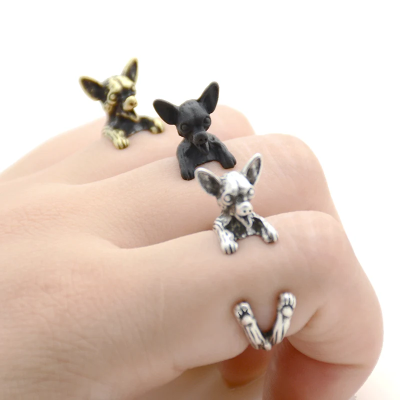 Новинка модное винтажное кольцо в стиле панк с собакой чихуахуа мужское бохо