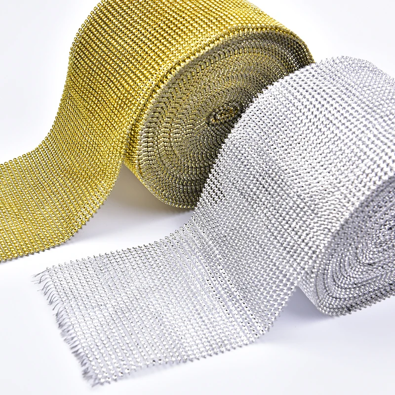 

10yards Plastic Crystal Rhinestone Mesh Trimming tape with 2.5mm AAA clear gold silver stones rhinestones banding silver base