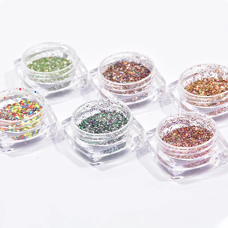 6Pot/Набор для ногтей голографическая кукурузных хлопьев пыли мульти-Цветной