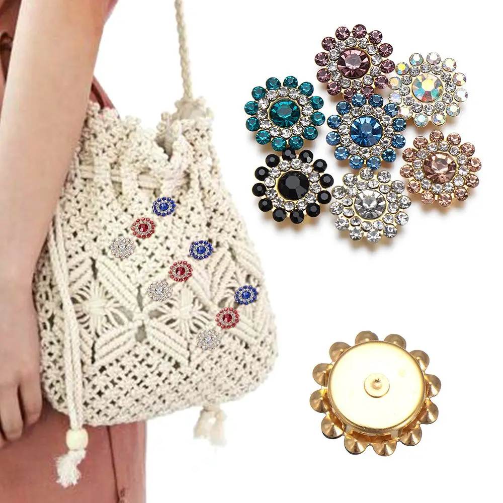 

10PCS Sparkling Flower-shaped Rhinestone Buttons Crystal Glass Stone Sewing Buttons Steel Bottom Clothes Decoration Accessories