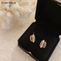 ears high korean cute micro pave zircon multilayer circle hoop earrings for women girls elegant pearl beads oorbellen jewelry