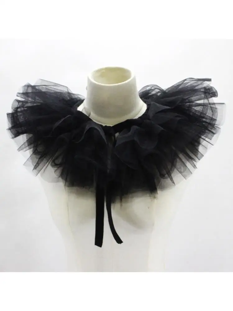 

Victorian Ruffled Mesh Fake Collar Shawl Tulle Clown Cosplay Neck Ruff Choker Y1QD