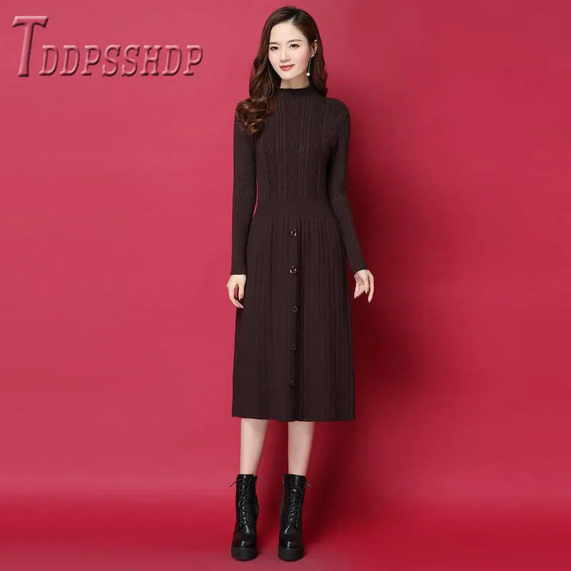 

Осень-зима 2019, вязаное женское платье, Длинные Стильные теплые женские платья