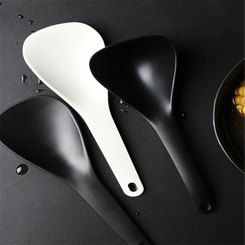 

Plastic Non-Stick Rice Spoon Long Cooking Rice Spatula Scoop Black White Hangable Soup Spoon Kitchen Utensil Tableware