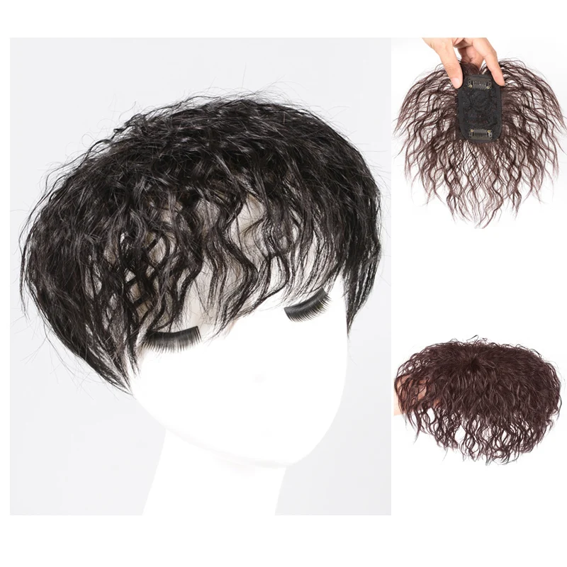 

Salonchat Hairpins Corn Beard Toupee Hairpieces Remy Human Hair with Bangs for Women Human Hair Piece Closure Kinky Curly Black