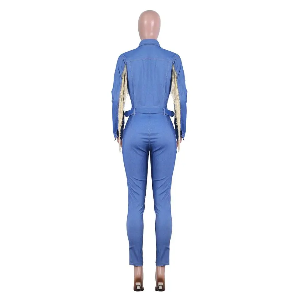 Наивысшего качества джинсовые брюки женское; зауженный крой кисточкой длинный рукав сексуальный женский комбинезон джинсы комбинезоны для женщин LNK060