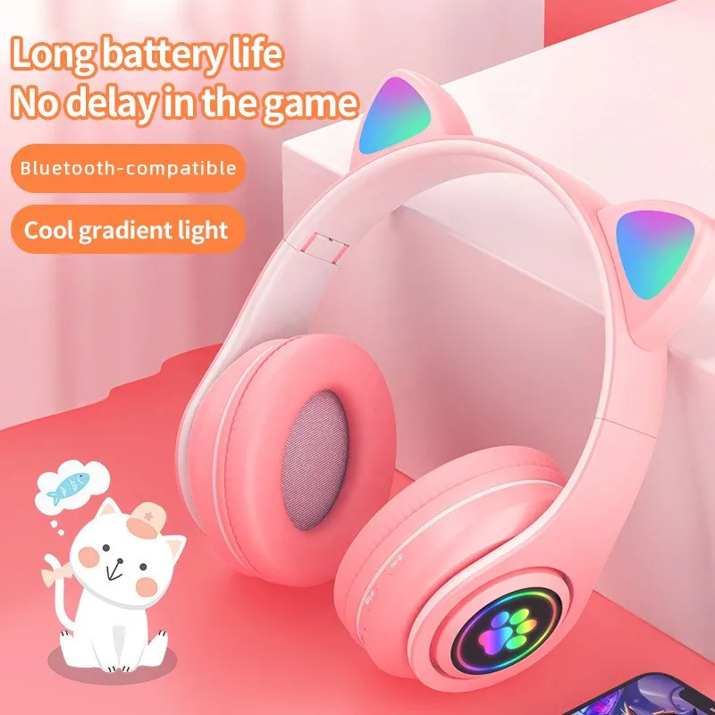 

Милая светодиодная вспышка, беспроводные наушники с микрофоном, стереогарнитура BLE с поддержкой TF-карты, музыка для детей и девочек