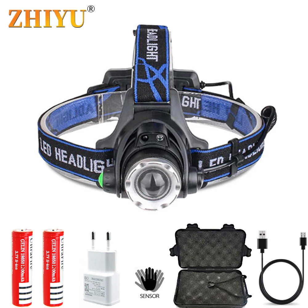 

Переносной Индуктивный светодиодный налобный фонарь T6 2X18650 аккумулятор 4 режима Масштабируемая головная лампа Многофункциональный развед...