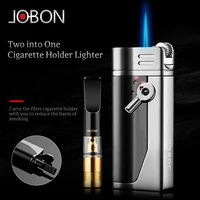 jobon jet flame zinc alloy flint torch lighter butane gas refillable with smoking tools accessories cigarette holder filter