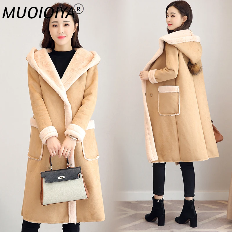 

Lamb Wool coat Women Overcoat Fur coat 2022 New winter Korean Plush Thick Hooded Pocket Deerskin coat Mid-length Outwear Female