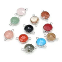natural stone pendant links round crystal agates turquoises amethysts stone charms connectors for jewelry making women necklace