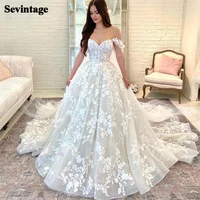 sevintage boho wedding dresses off the shoulder lace appliques 3d flowers wedding gown sweetheart bridal dress with long train