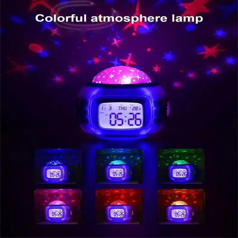 

Alarm Clock Starry Sky Desk Lamp With Date Night Light Plastic Projection Lamp Dream Music Ambient Light Home Office Accessories