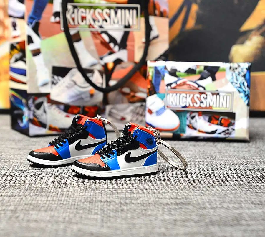 a pair w metal ring Персональный DIY Jordan Generation AIR JORDAN 1 chicago 3D кроссовок фигурный брелок сумка Подвеска парный брелок - Цвет: a pair w metal ring