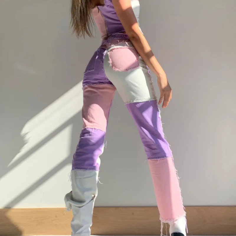 YICIYA модные уличные брюки женские с высокой талией на молнии Лоскутные хип хоп в