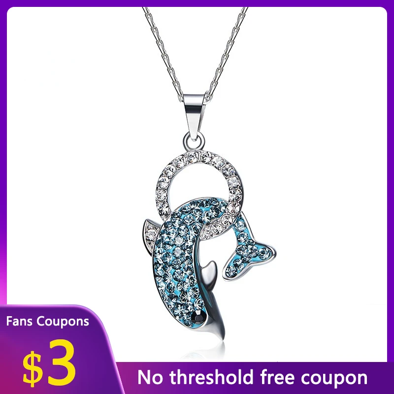 

Серебряное ожерелье LYNACCS для женщин, подвеска из серебра 925 пробы с инкрустированным голубым кристаллом маленьким дельфином, Изящные Ювелир...