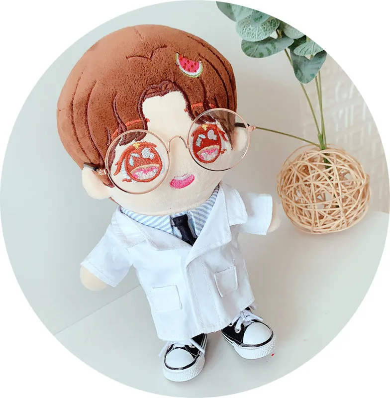 

20cm Doll Clothes Doctor Suit White Coat Shirt Black Pants Suit Toy Baby Dress Up Clothes Idol Plush Doll wear