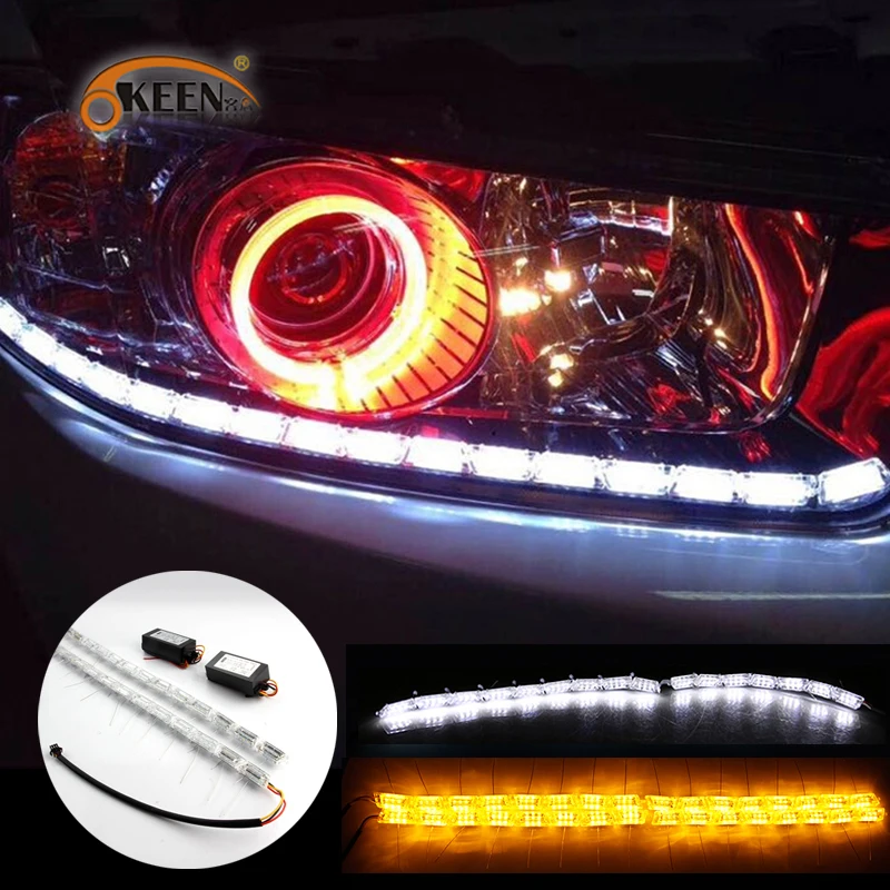 

2Pcs Angel Eye Led DRL Daytime Running Strip Headlight Switchback LED Knight Rider Light Sequential Flowing Amber Turn Signal