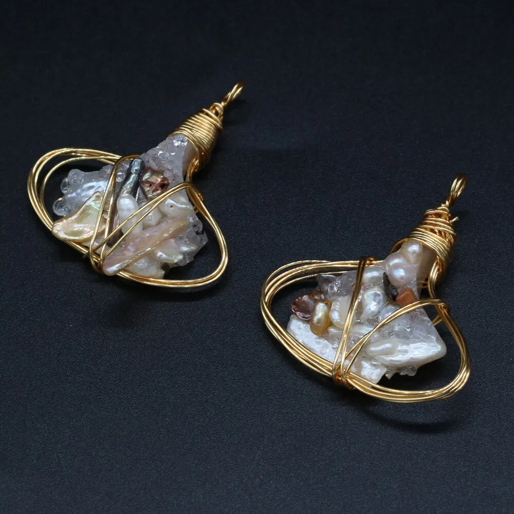 

Natural Stone Pendant Irregular Oval Winding Pearl Charms For DIY Necklace Underwater World Magic Jewelry 40x45mm